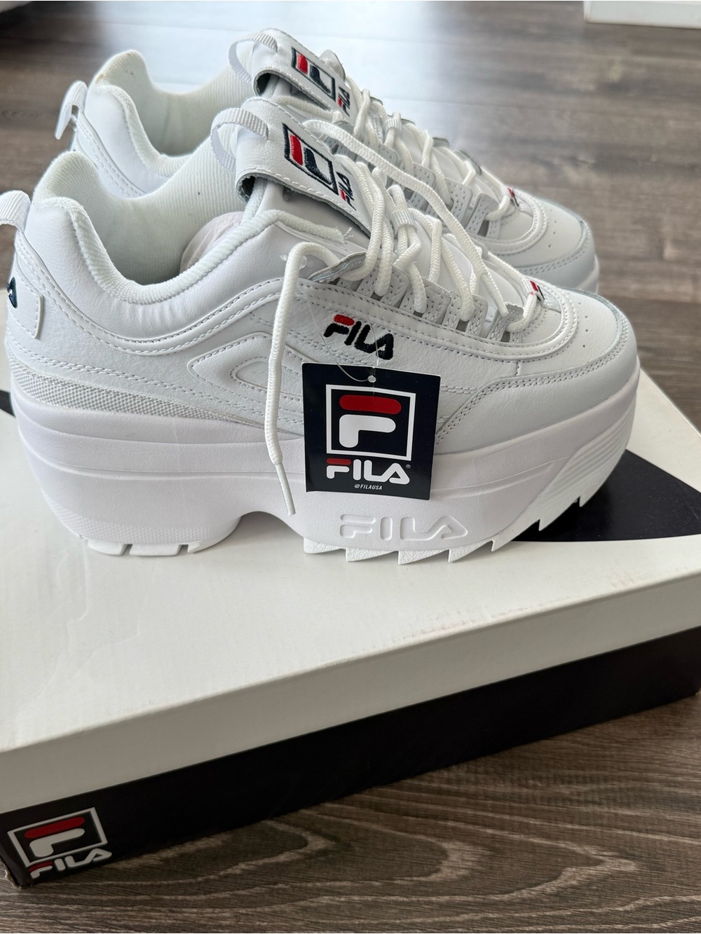 FILA Disruptor II wedge Premium White Platform Sneakers